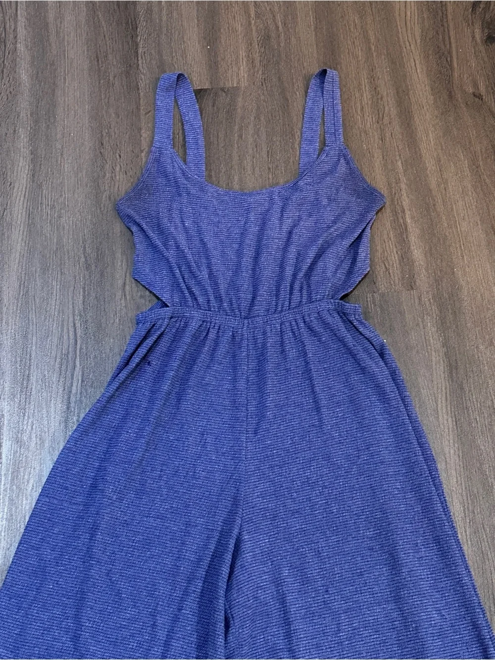 Anthro Style Blue Purple Textured Wide Leg Romper Boho Cutout Jumpsuit Size M